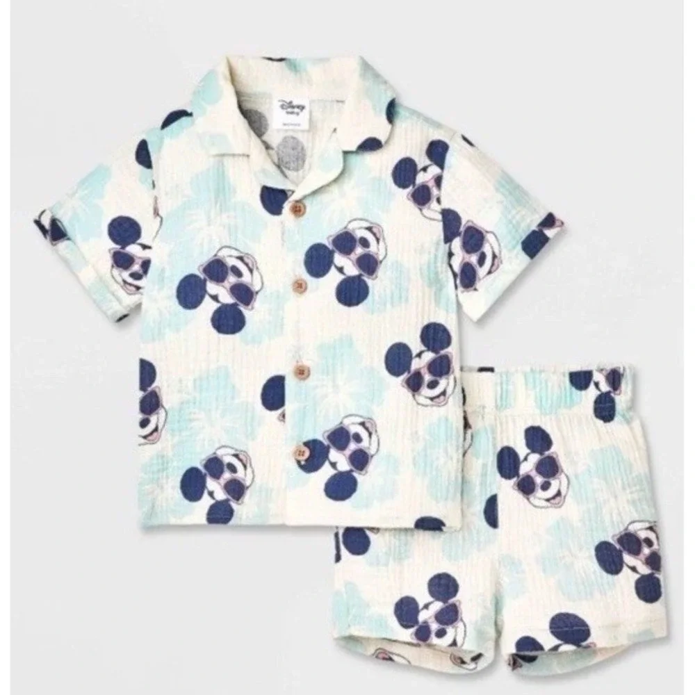 Disney Junior Mickey Mouse Toddler Boys 2pc Cotton Gauze Shirt & Shorts Set 3T